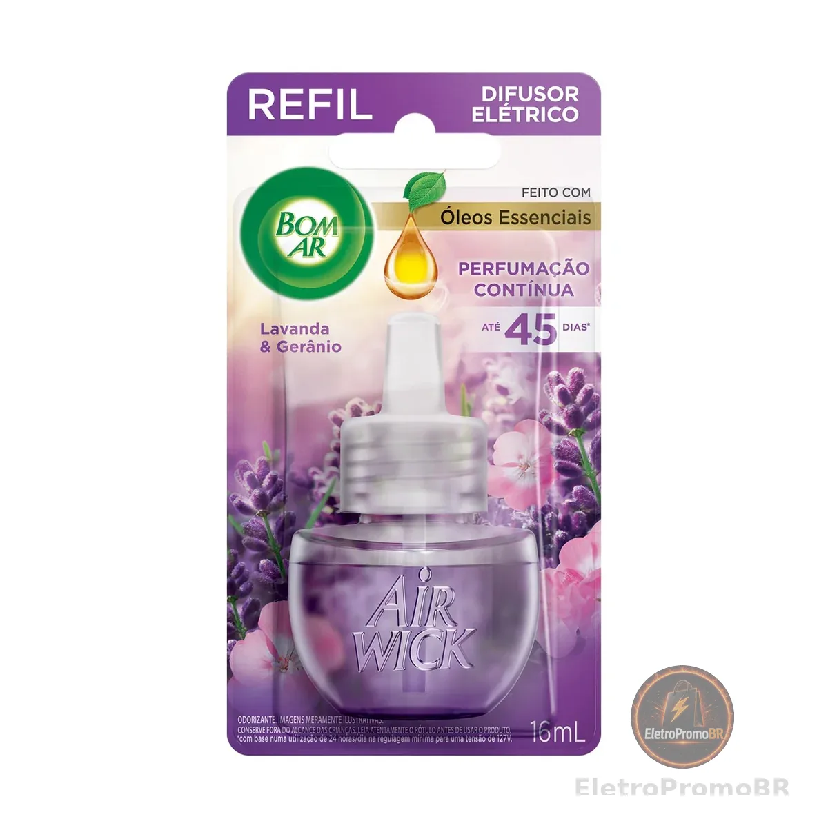 Bom Ar Difusor Elétrico Lavanda e Gerânio Refil 16ml
