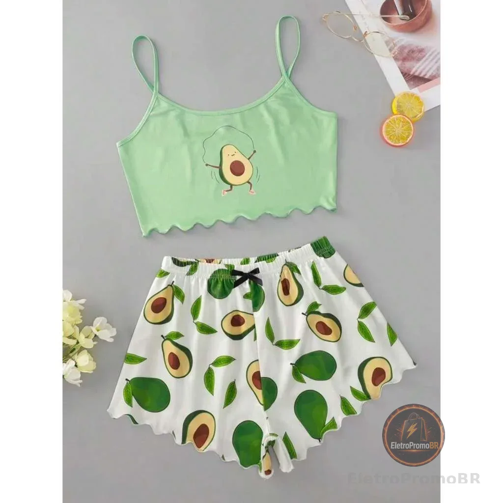 Pijama Feminino Curto Sexy Sensual Dia a dia Confortável Promoção Ondinha Personagem