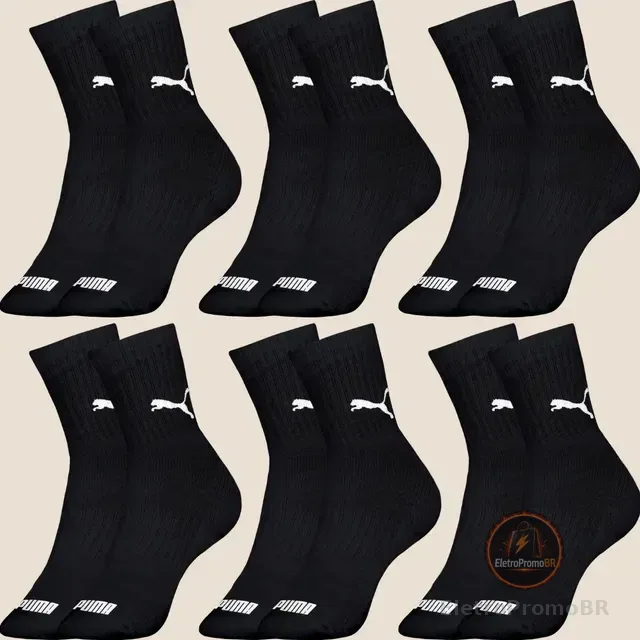 Kit 6 Pares Meias Puma De Cano Médio Sport Original Algodão