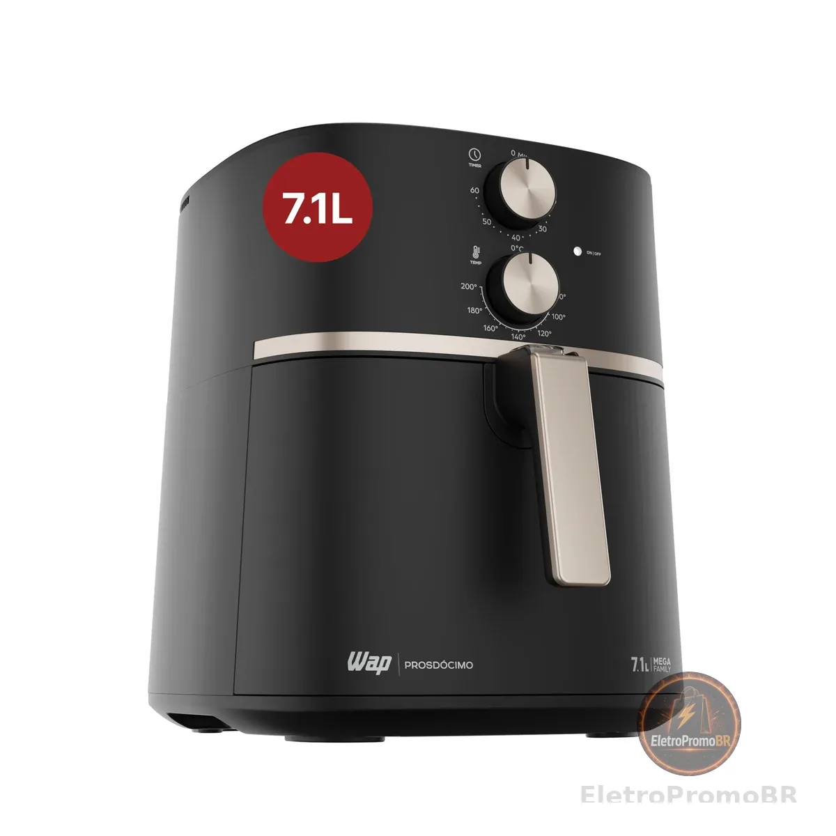 WAP Fritadeira Elétrica Air Fryer MEGA FAMILY 7,1 Litros, Temperatura Ajustável, Revestimento Antiaderente, 1700W 127V