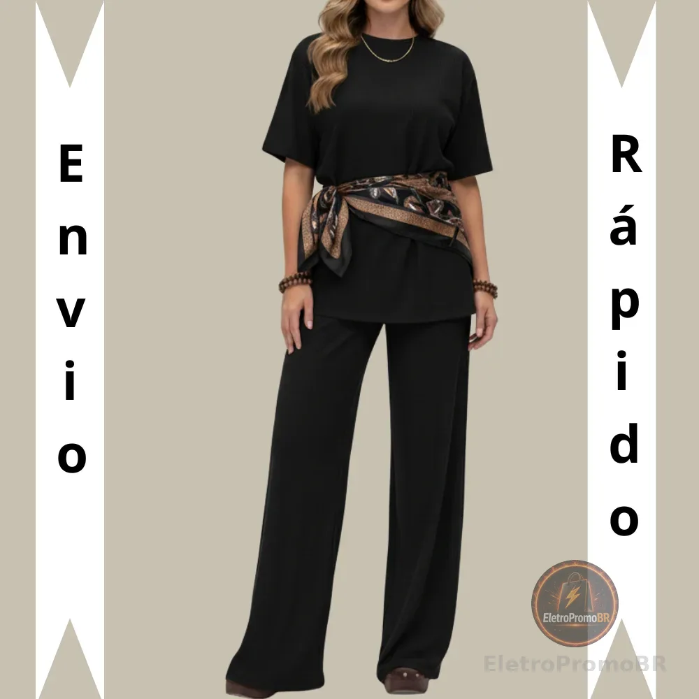 Conjunto Calça Pantalona e Blusa estilosa t-shirt alongada