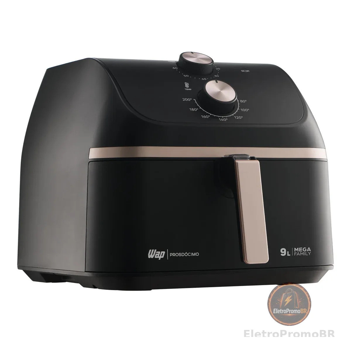 WAP Fritadeira Air Fryer MEGA FAMILY 9 Litros com Cesto Amplo e Circulação de Ar 360°, Timer Sonoro 1900W 127V