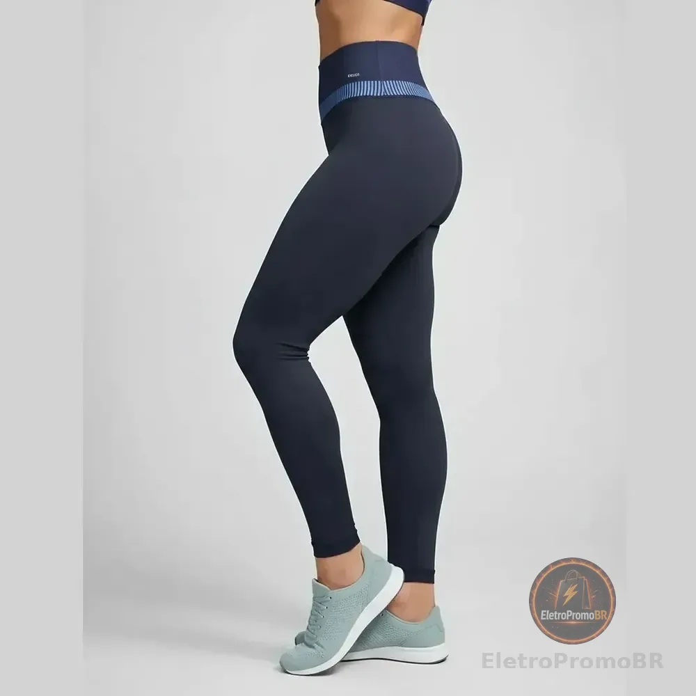 Legging Feminina Cintura Alta Cicilco Zero Transparencia Preto / Listra Azul Liso M