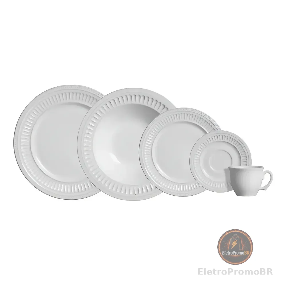 Aparelho De Jantar 20 Peças Branco Poppy De Cerâmica - Scalla Cerâmica Geométrico