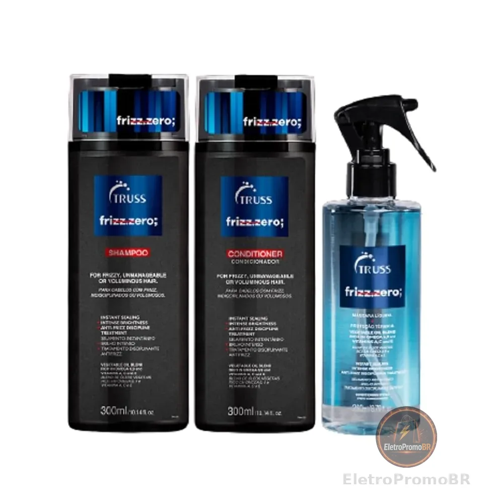 Kit Truss Frizz Zero | Shampoo, Condicionador e Máscara Líquida para Controle de Frizz e Brilho