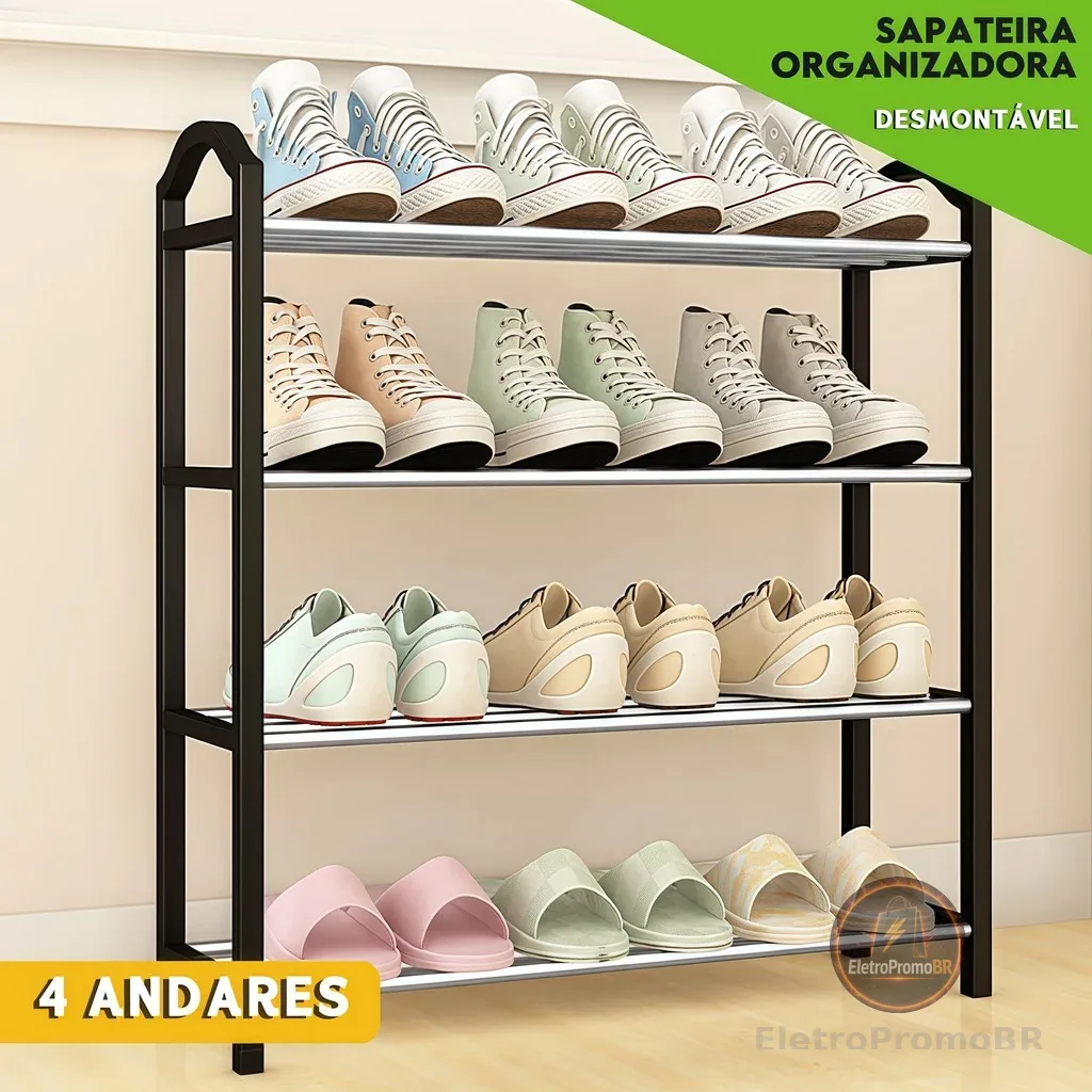 Sapateira 4 Andares Desmontável p/ 8 Pares, Organizador p/ Tênis, Hall de Entrada e Quarto