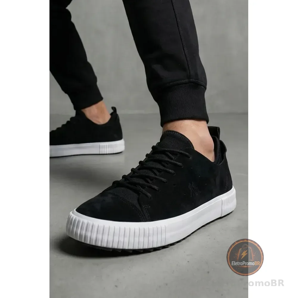 Tênis Casual Camurça Conforto Premium Polo Wear Preto Preto 42 Br