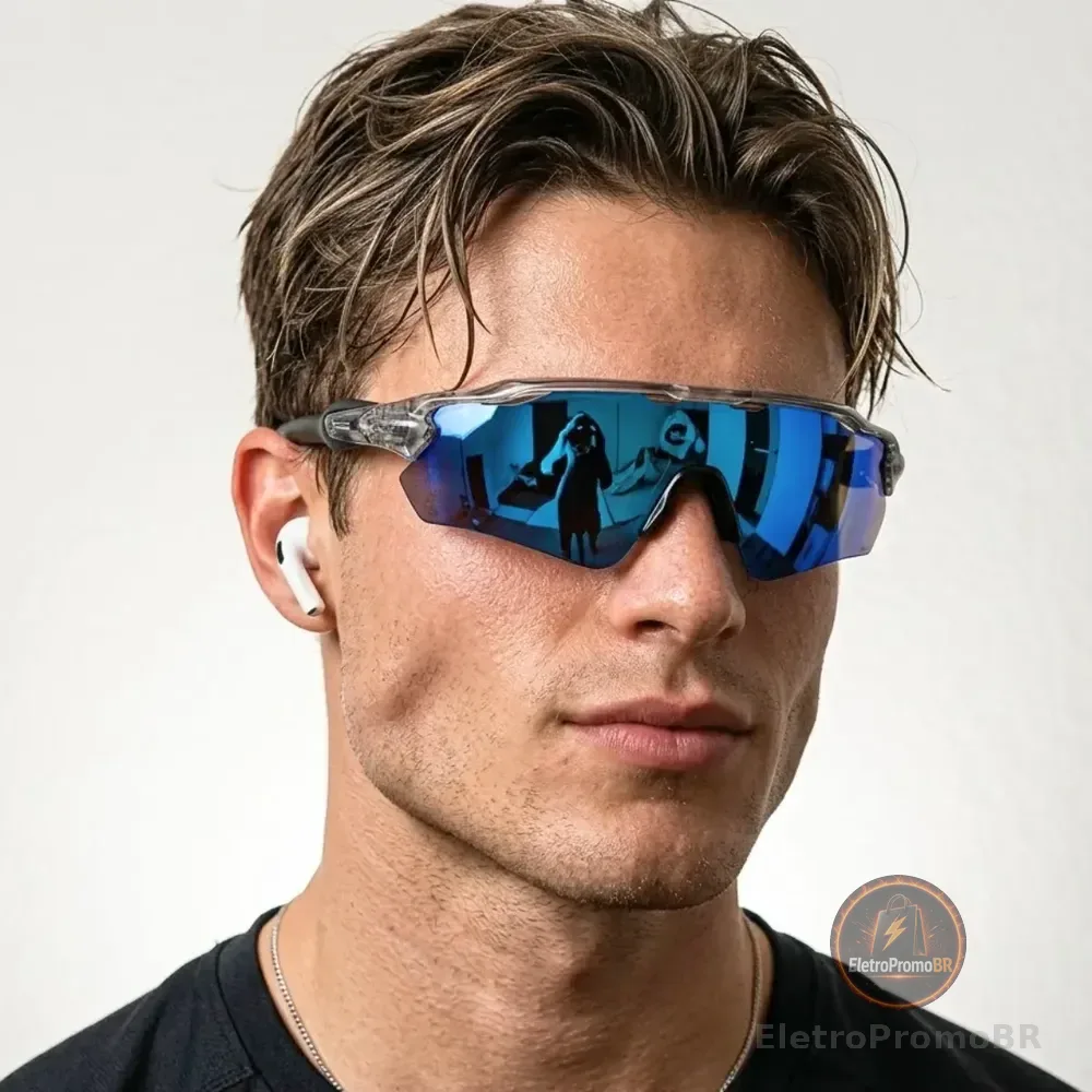 Óculos Esportivo Premium Proteção Uv400 Baixa Pace Ciclismo Cinza Azul Claro