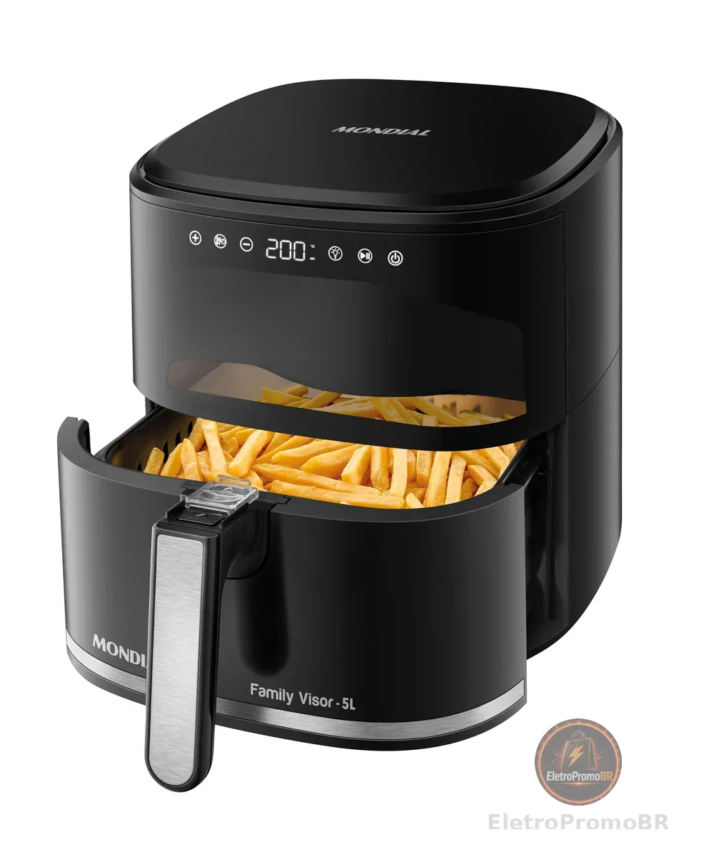MONDIAL Fritadeira Sem Óleo Air Fryer Digital 5L, Preto, 2000W, 110V - AF-50-DV