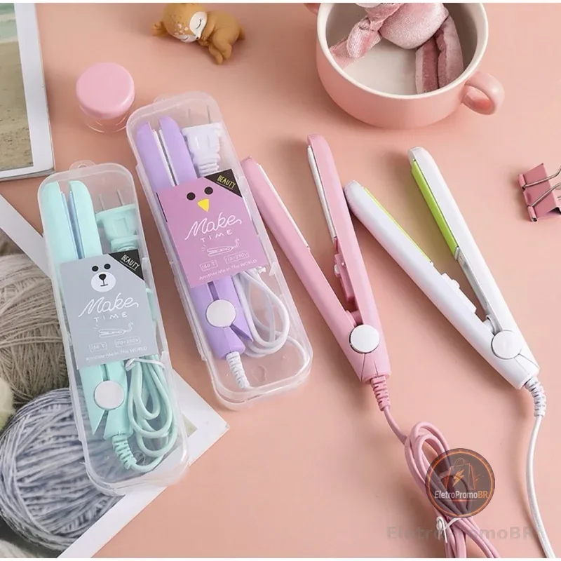 Mini Chapinha Prancha De Cabelo Portátil Com Case Transporte Bivolt Estojo Entrega rápida