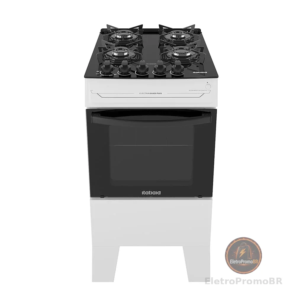 Fogão 4 Bocas a Gás Itatiaia Electra Glass Plus Mesa de Vidro Acendimento Automático Branco Bivolt