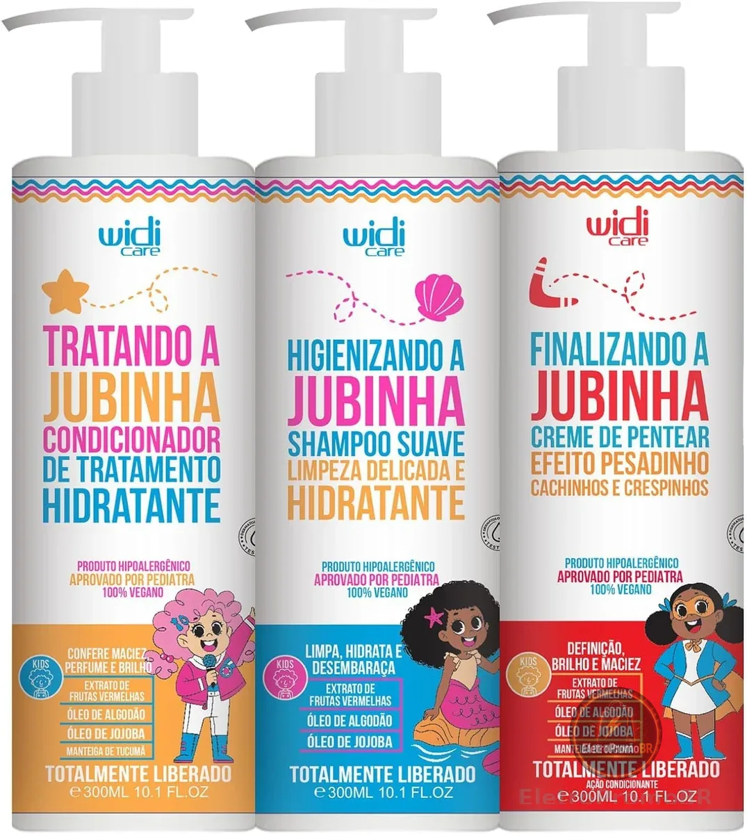 Kit Infantil Widi Care Jubinha Shampoo Condicionador Creme de Pentear Pesadinho 300ml