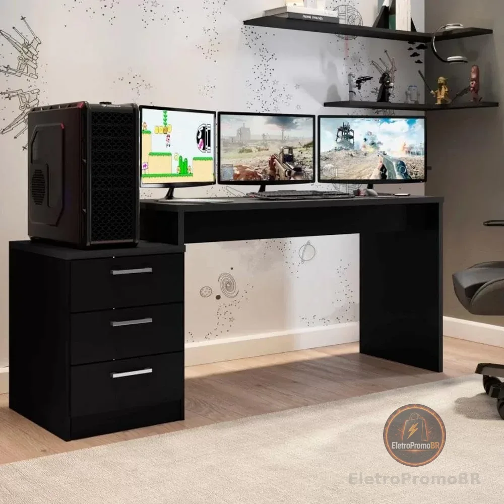 Mesa para Computador Desk Gamer DRX 6000 Espresso Móveis Preto