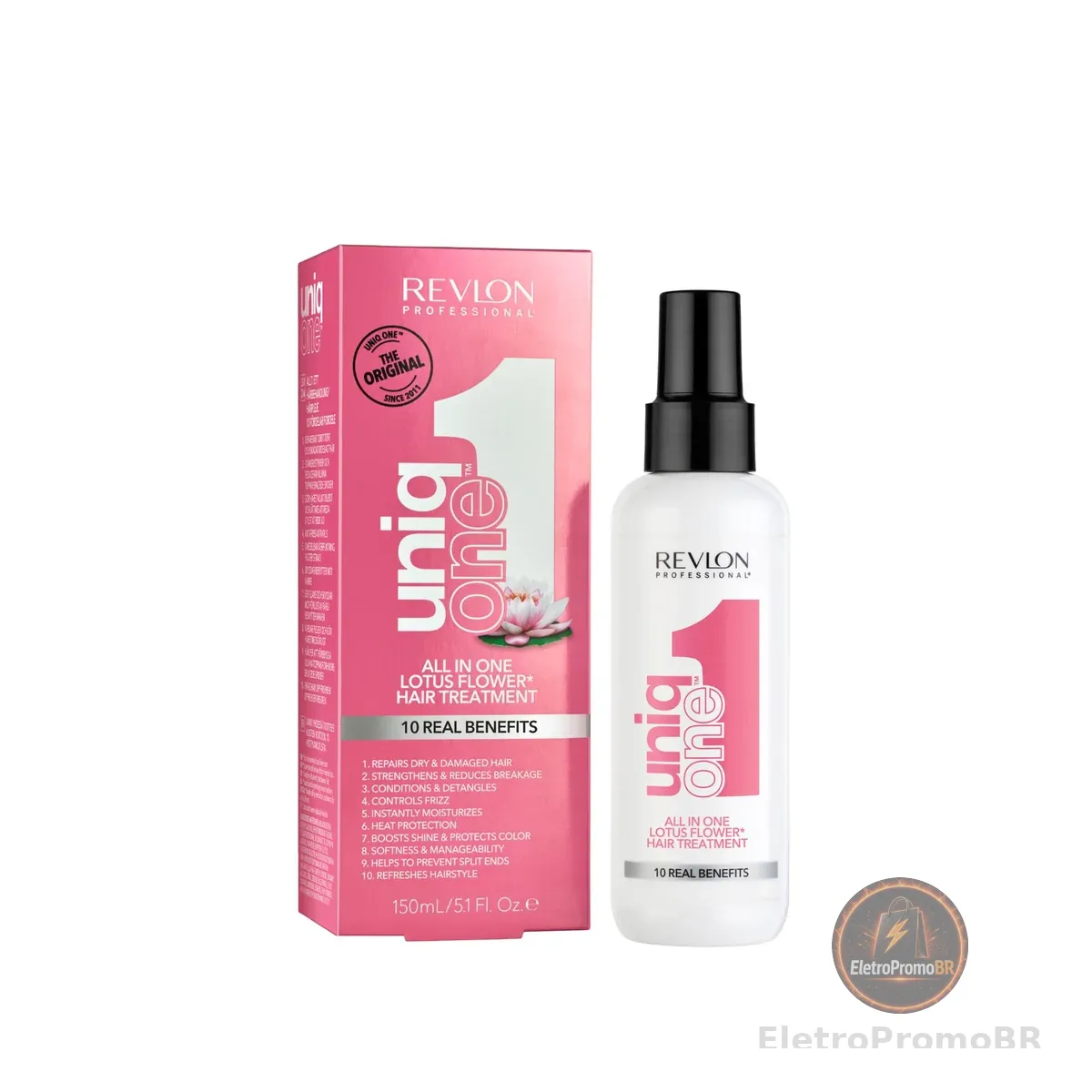 Revlon Professional UniqOne Flor de Lótus, Tratamento Capilar, Protetor Térmico 10 em 1 I Hidratação Profunda I Spray Leave-In I Desembaraça os Cabelos Femininos, 150 ml