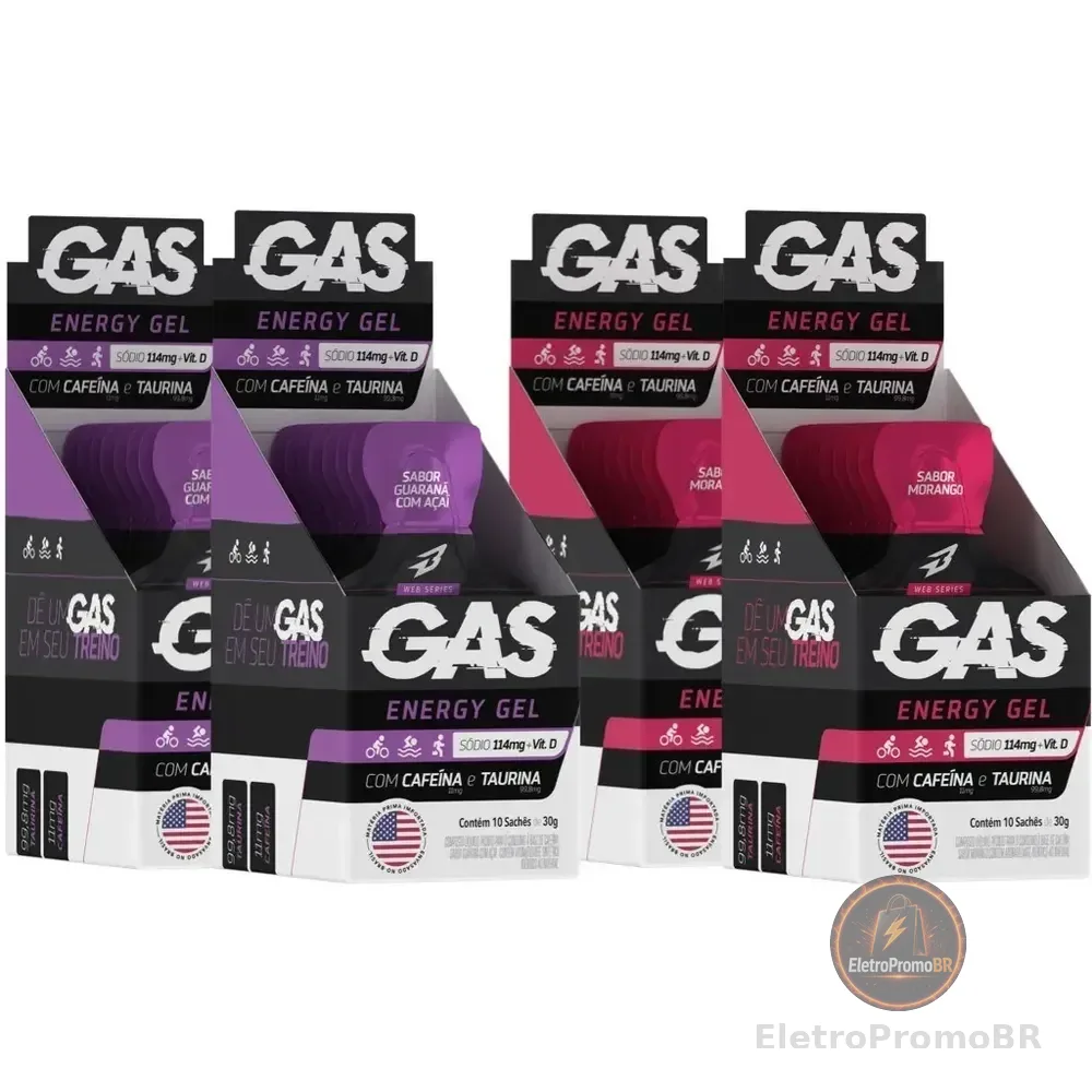 Kit 4x Caixas Gas Gel Energético 40 Sachês Bodyaction Sabor Guaraná Com Açaí/morango