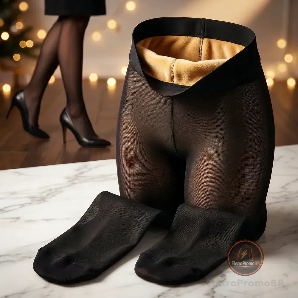 Meia Calça Térmica Forrada Translúcida Peluciada Feminina Preto Un