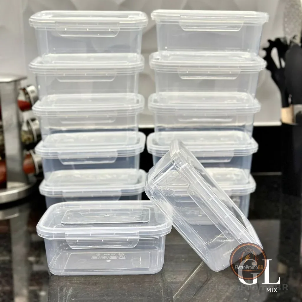 Kit Conjunto 10 Marmitas 800ml com travas Herméticas Transparente Reutilizáveis Livre de BPA