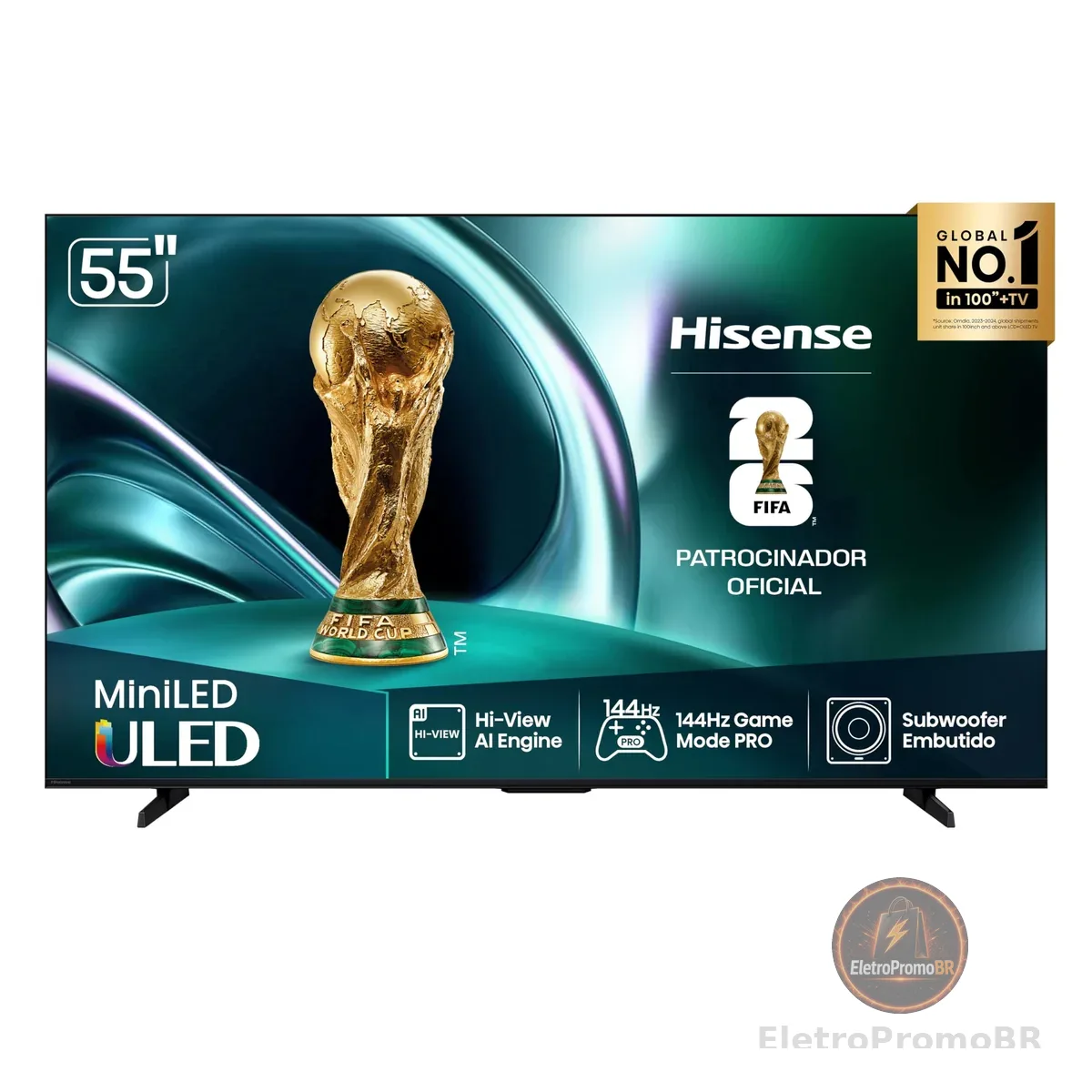 Hisense Smart TV 4K 55" Polegadas 55U7QG Mini LED 144Hz com Dolby Vision IQ, HDR10+ Adaptative, Dolby Vision IQ, Dolby Gaming, HLG, Filmmaker Mode, Dolby Atmos, Compatibilidade Alexa, Google Home