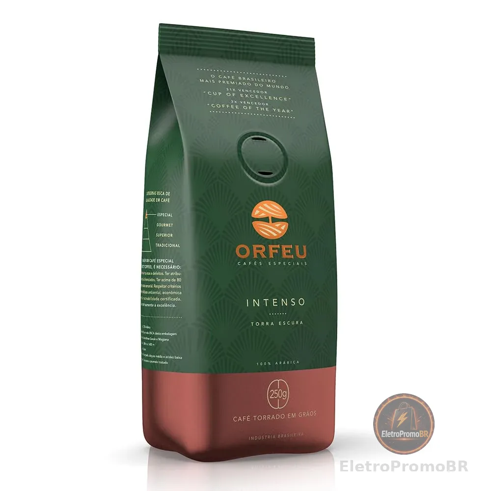 Orfeu Café Intenso em Grãos, 100% Arabica, Torra Escura, 250g