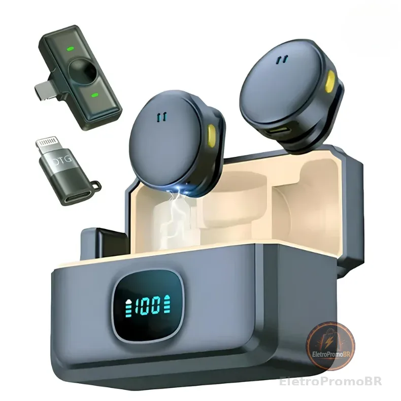 2 Mini Microfone De Lapela Sem Fio Com Cancelamento De Ruído Magnético Profissional Para IPhone Android Type C
