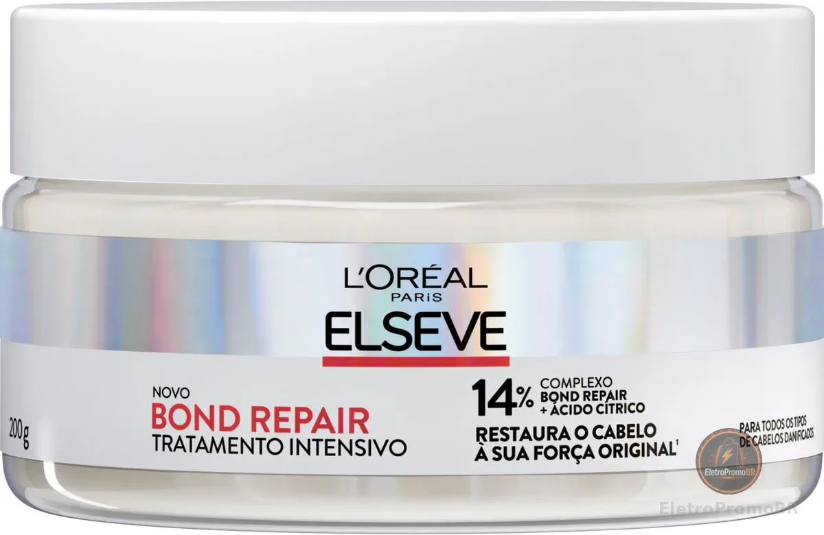 L'Oréal Paris Elseve Bond Repair Máscara de Tratamento Intensivo, com Ácido Cítrico e Glicina, Repara Ligações Capilares Quebradas, Reconstrução Profunda de Fios Danificados, 200g