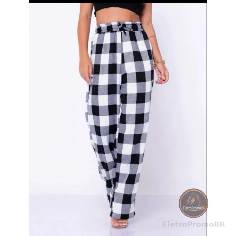 Calça Feminina Pantalona Xadrez Franelado