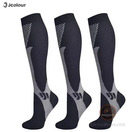 Jcolour Kit 3 Pares Meias Compressão Unisex Joelho Corrida Ciclismo Varizes Alívio Esportivas