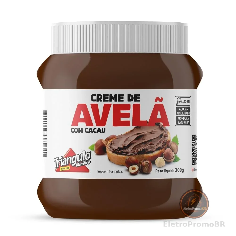 Creme de Avelã com Tampa de Rosquear, Embalagem de 300g, Triângulo.
