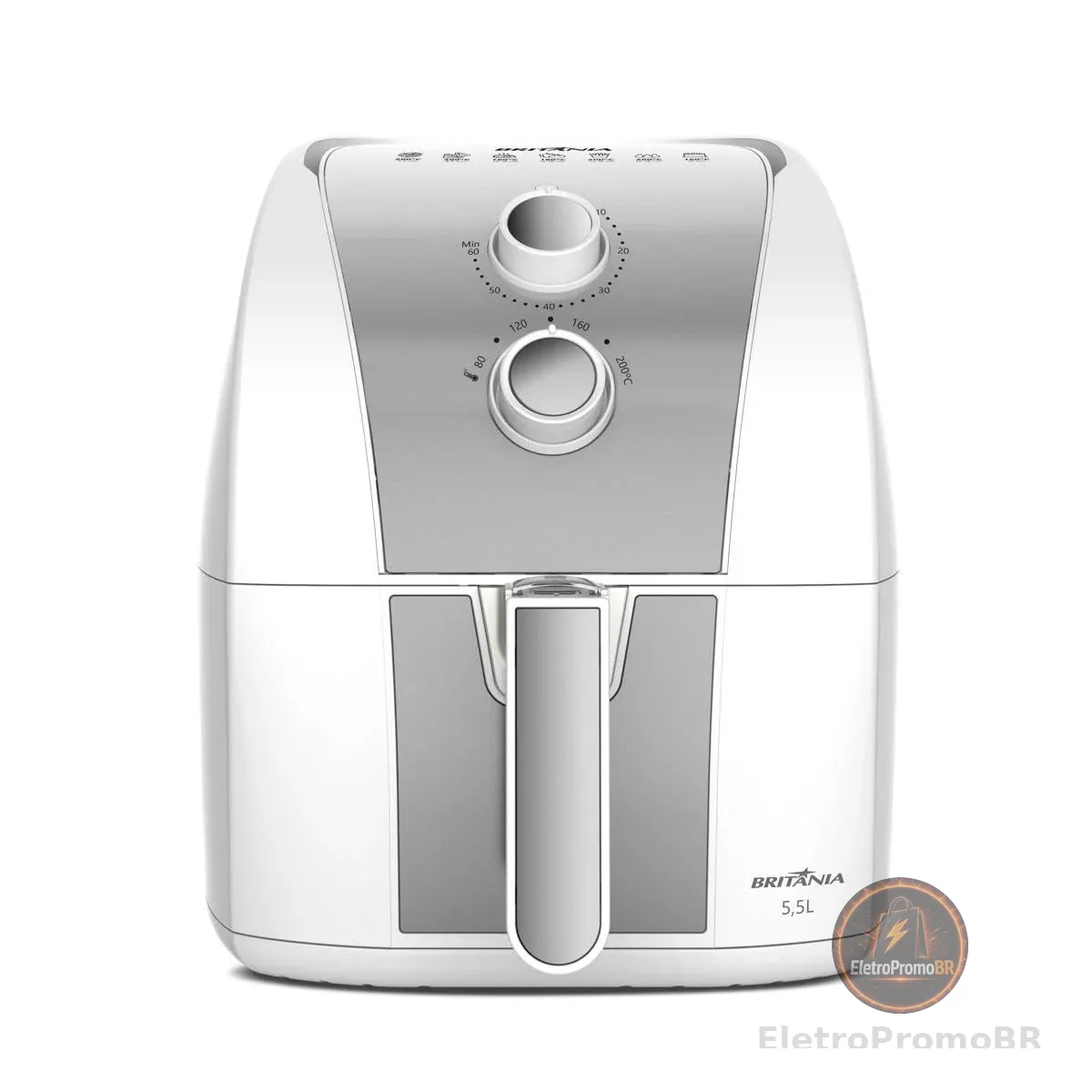 Fritadeira Air Fryer Britânia 5,5 L Revestimento Redstone BAF52 1500W Branco com Inox 220V