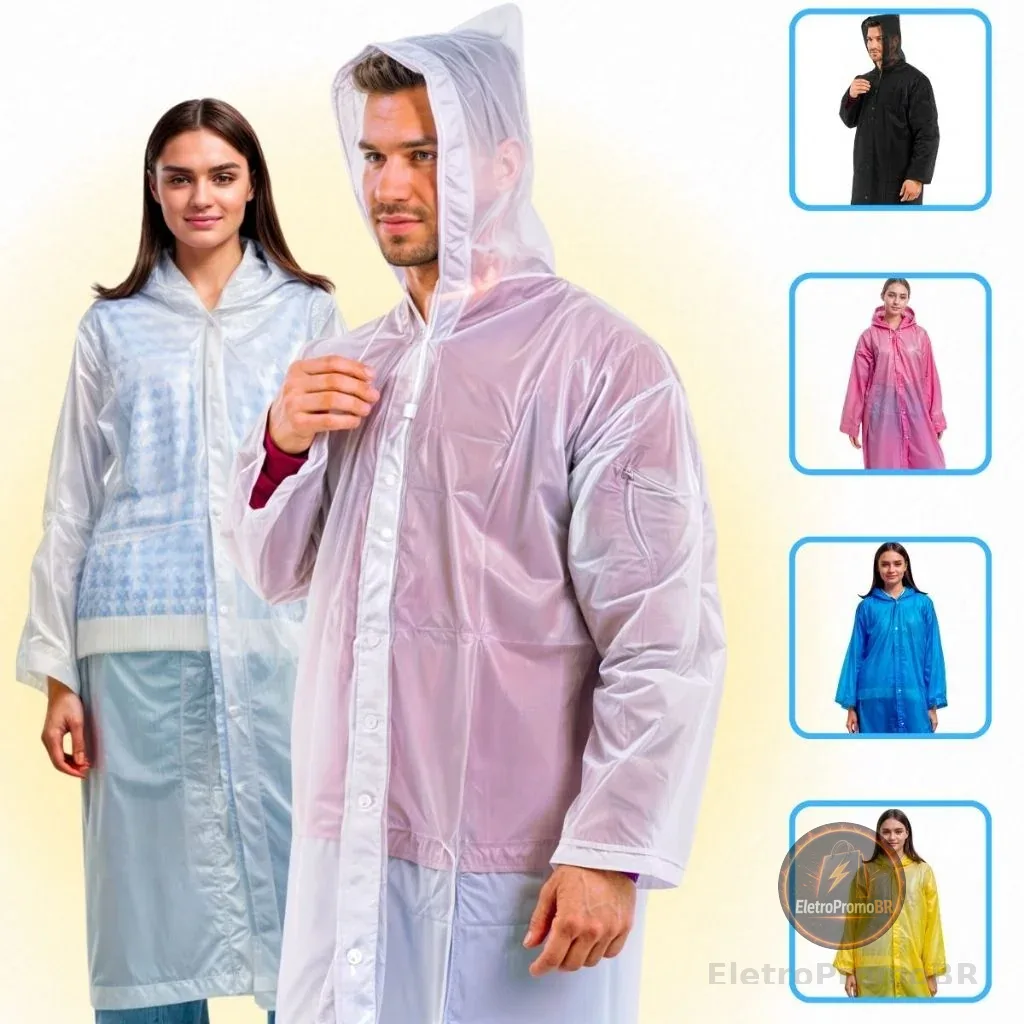 Kit Capa De Chuva Adulto Unissex Reutilizável Resistente Com Capuz Passeio Festas Impermeável