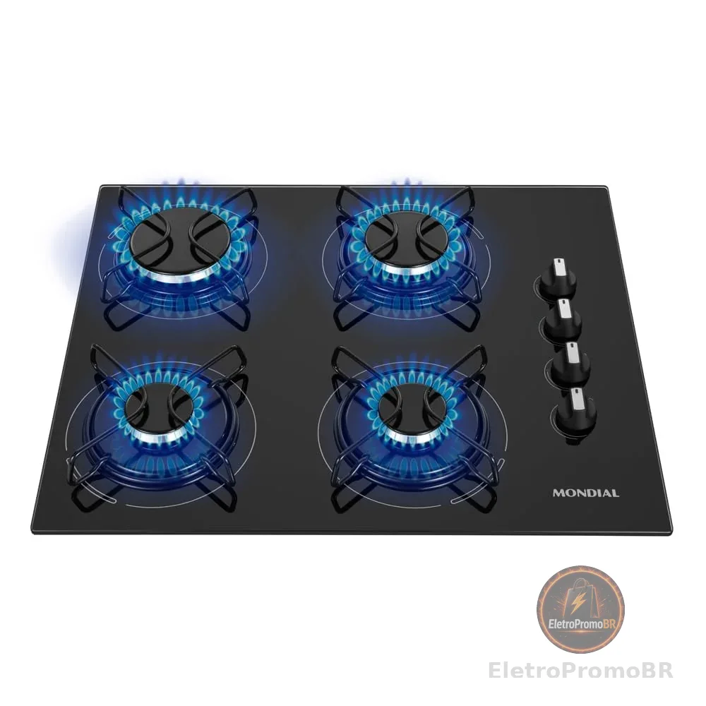MONDIAL Cooktop a Gás, 4 Bocas, Preto/Inox, Bivolt - CTG-01