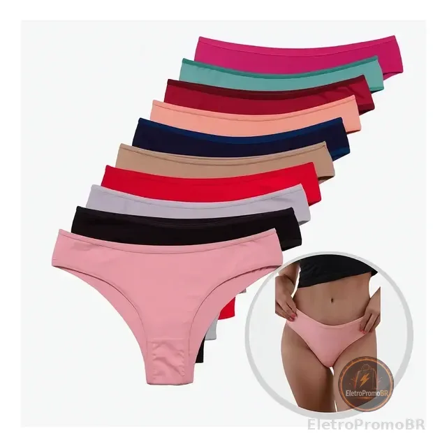 Kit 10 Calcinhas Algodão Tanga Lisa Conforto Basica Feminina