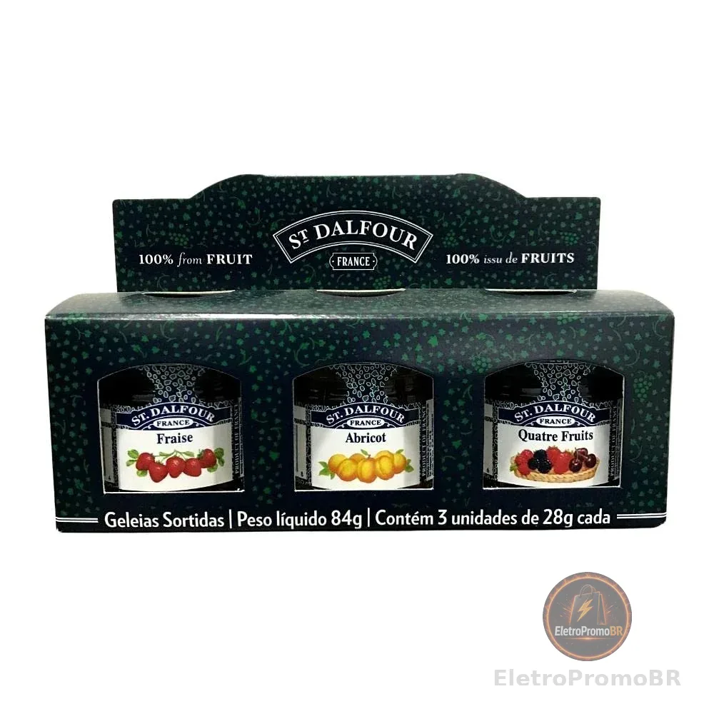 St Dalfour Kit Geleias Sortidas Quatro Frutas, Morango, Damasco, Framboesa ou Mirtilo sem Adição de Açúcar St. Dalfour 28g Cada