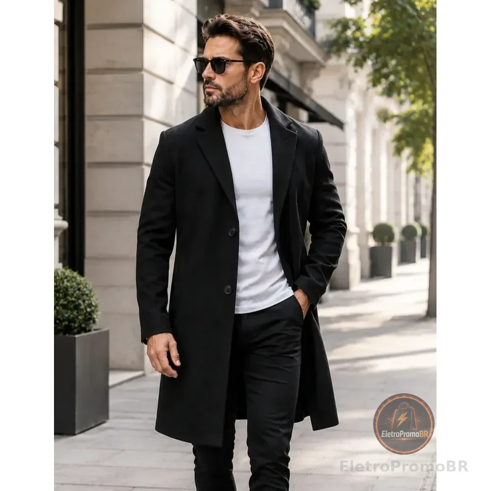 Casaco Sobretudo Masculino Premium Cardigan Inverno Frio Preto Gg