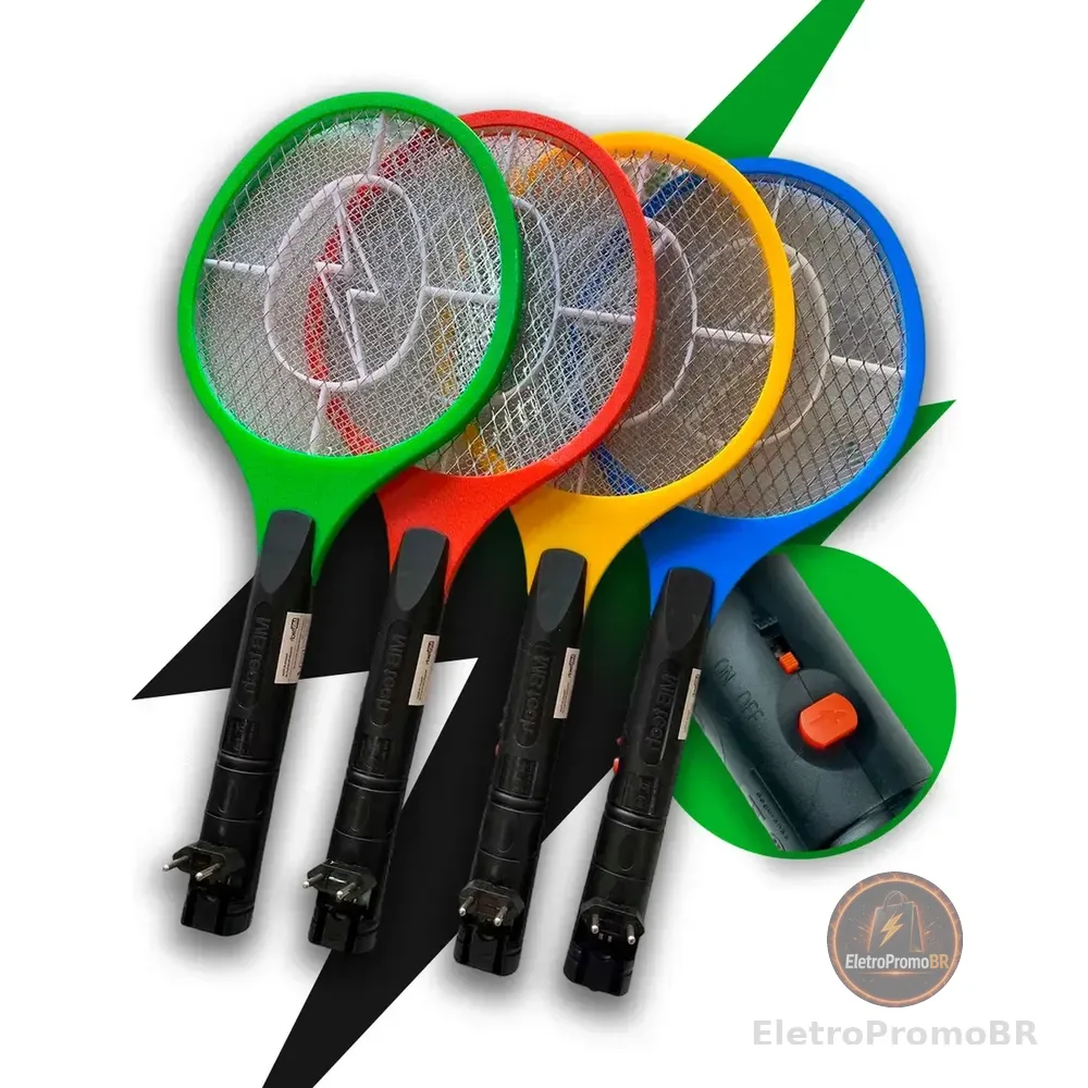 Raquete Elétrica Mata Mosquito Mosca Pernilongo Dengue Insetos Bateria Recarregavel Bivolt - Crowley