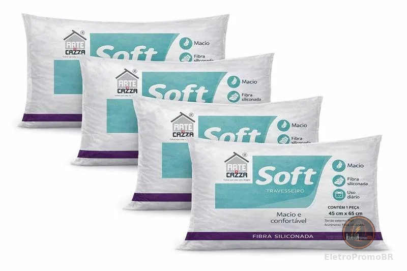 Travesseiro Soft Antialergico Fibra Siliconada Kit 4 Und