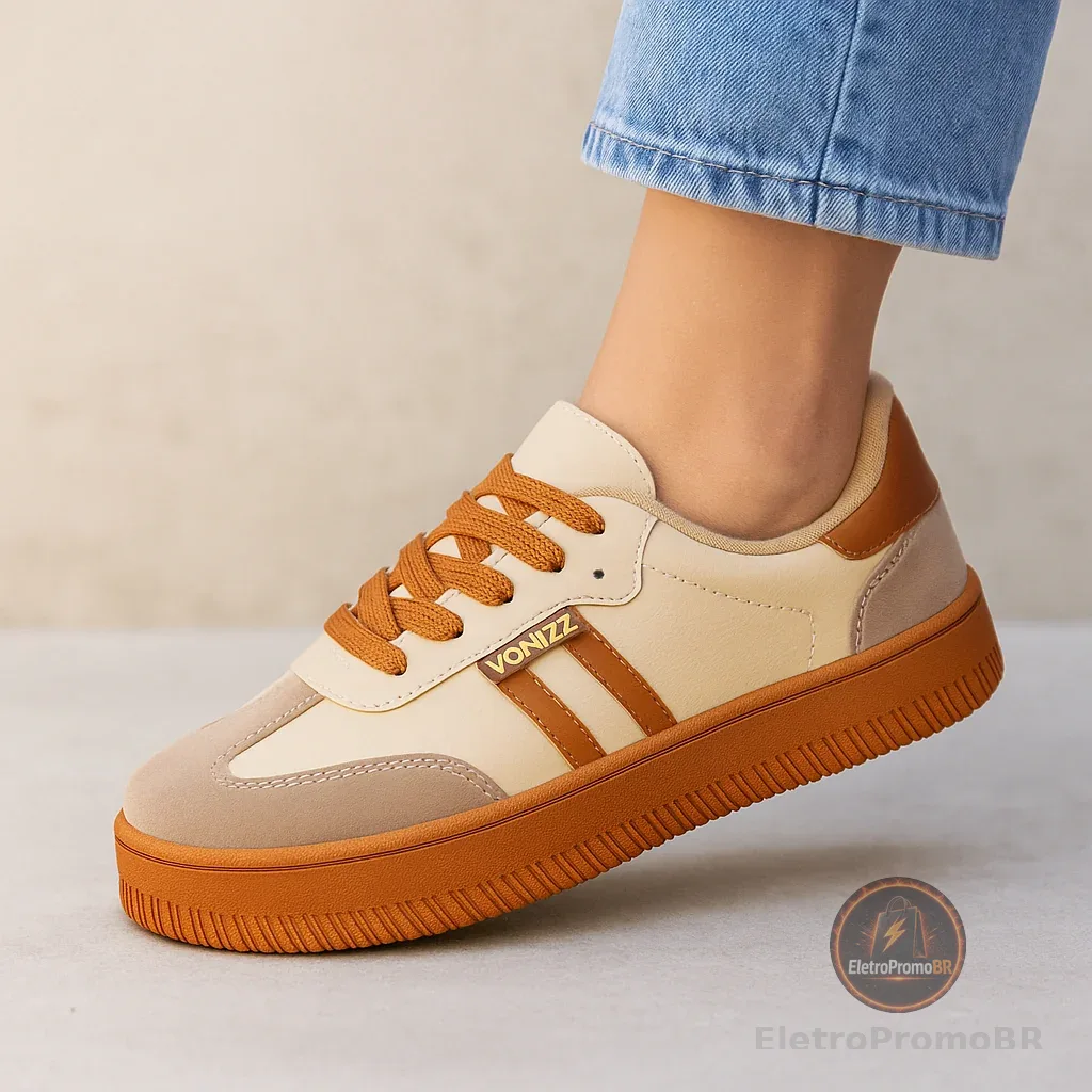 Tênis Feminino  Couro Vonizz Acabamento Premium Retrô para o Estilo do Dia a Dia 01