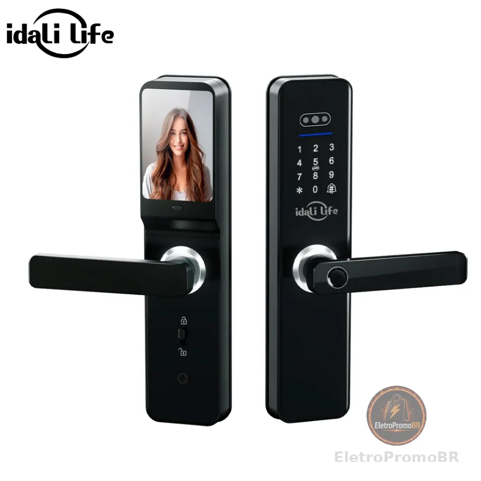 Fechadura Digital Inteligente com Câmera Biométrica Impressão Cartão Senha Desbloqueio IDALI LIFE