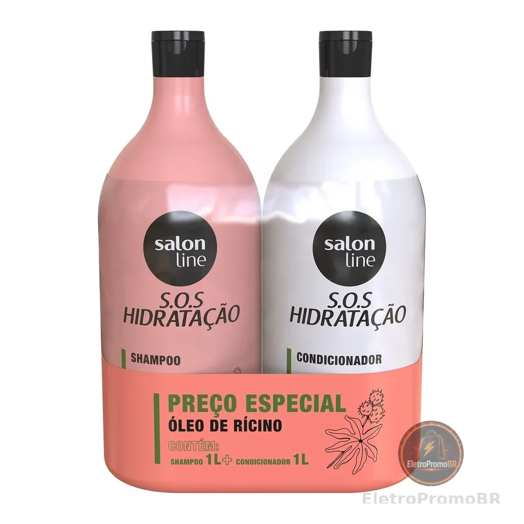 Kit S.O.S Hidratação Óleo de Rícino Shampoo e Condicionador Litrão Salon Line