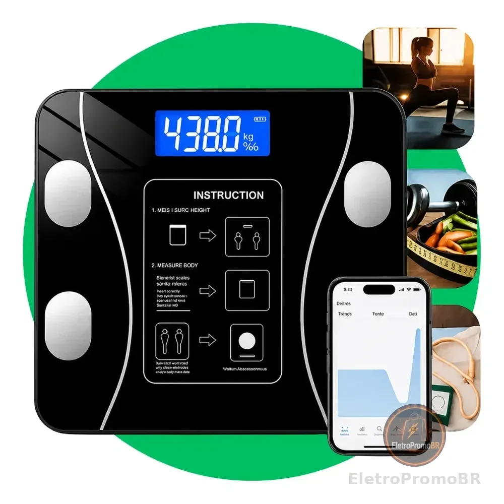 Balança Digital Bioimpedância Bluetooth Inteligente Corporal Preto 127/220v