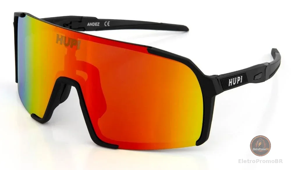 Óculos de Sol Hupi Andez Preto - Lente Dourado Espelhado, Cor: Preto