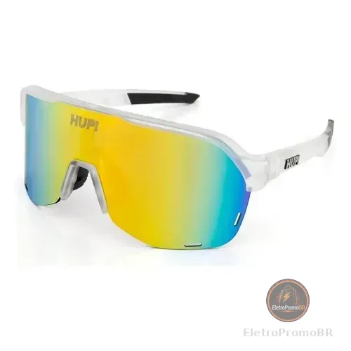 Óculos De Sol Hupi Huez Cristal - Lente Dourado Espelhado Espelho Cristal Dourado/azul Branco Branco
