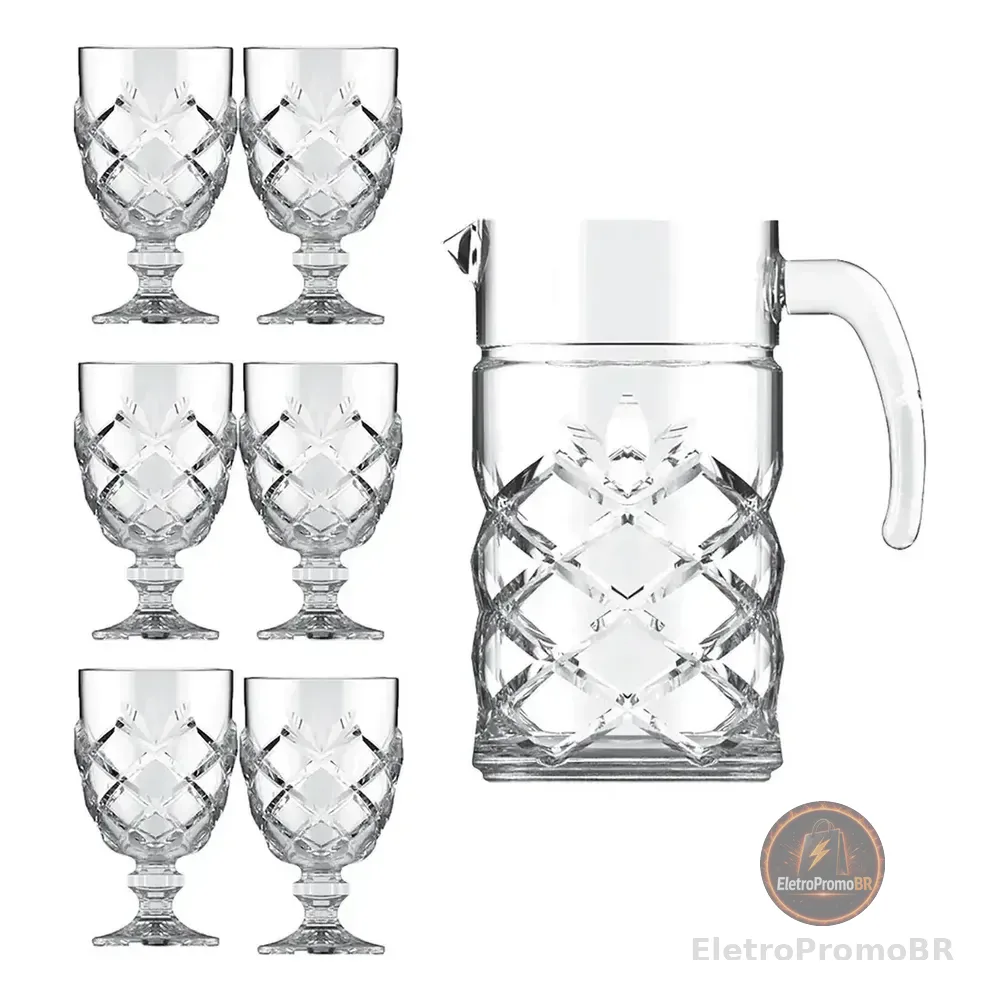 Jogo De Jarra 1.2l Com 6 Taças 200ml Pinea, Casambiente Transparente