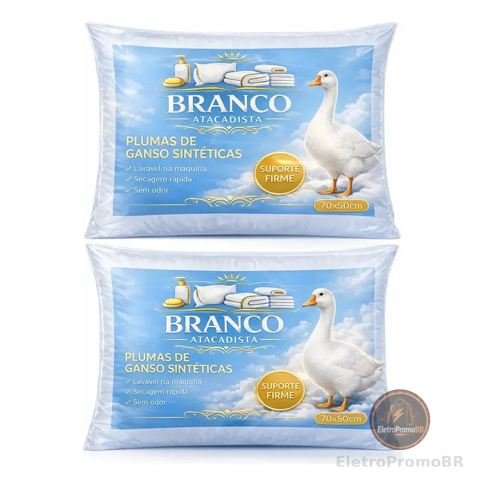 Kit 2 Travesseiros Pluma De Ganso Sintética Confortavél Branco