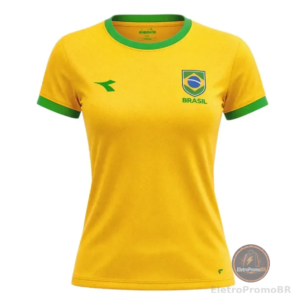 Camiseta Brasil Feminina Seleção Brasileira Copa Diadora Amarela Canario E Verde Não P