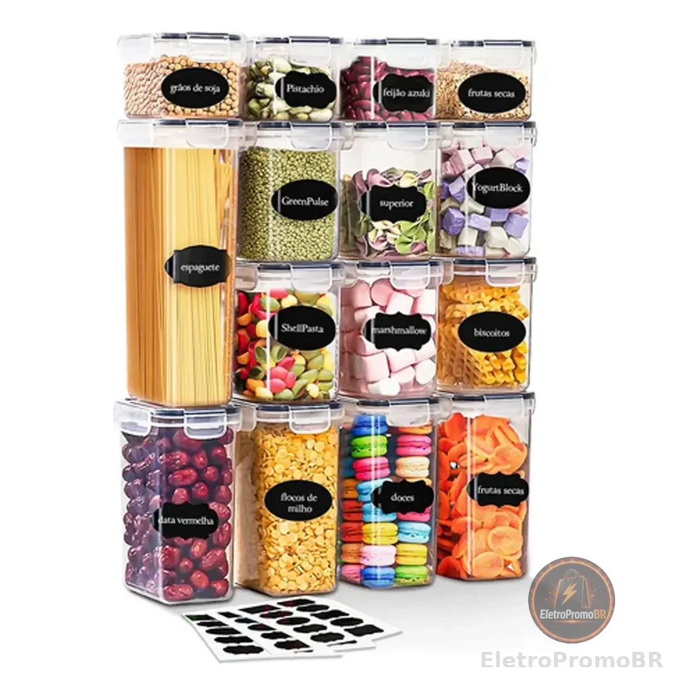 Vie Idéale Kit 15 Potes Herméticos Mantimentos Quadrado Branco