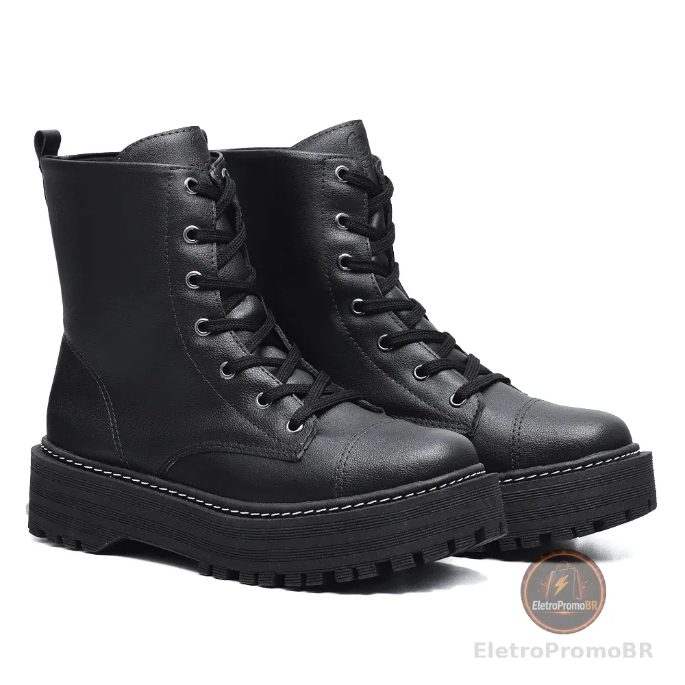 Bota Coturno Feminino Falcucci Blogueira Militar Tratorado Plataforma Confort