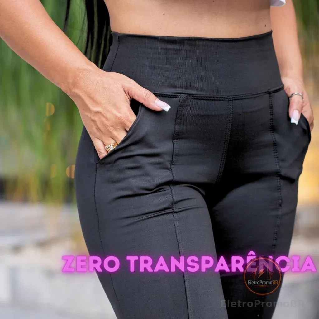 Calça Legging Feminina Montaria Cintura Alta  Suplex Com Bolso Zero Transparência M ao G4