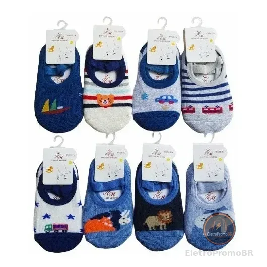 5 Pares Meia Sapatilha Infantil Masculina Antiderrapante