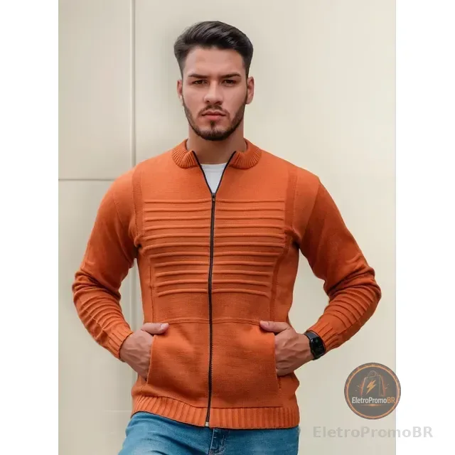 Jaqueta Bomber Masculina Gola Alta Blusa Trico Ziper Premium